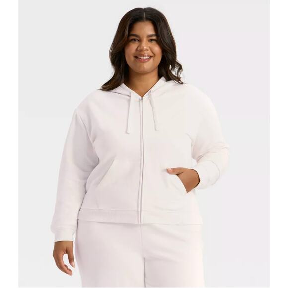 Women's Fleece Zip-up Sweatshirt - Auden™ Cream 3X Soft Drawstring Hood New - Picture 3 of 6